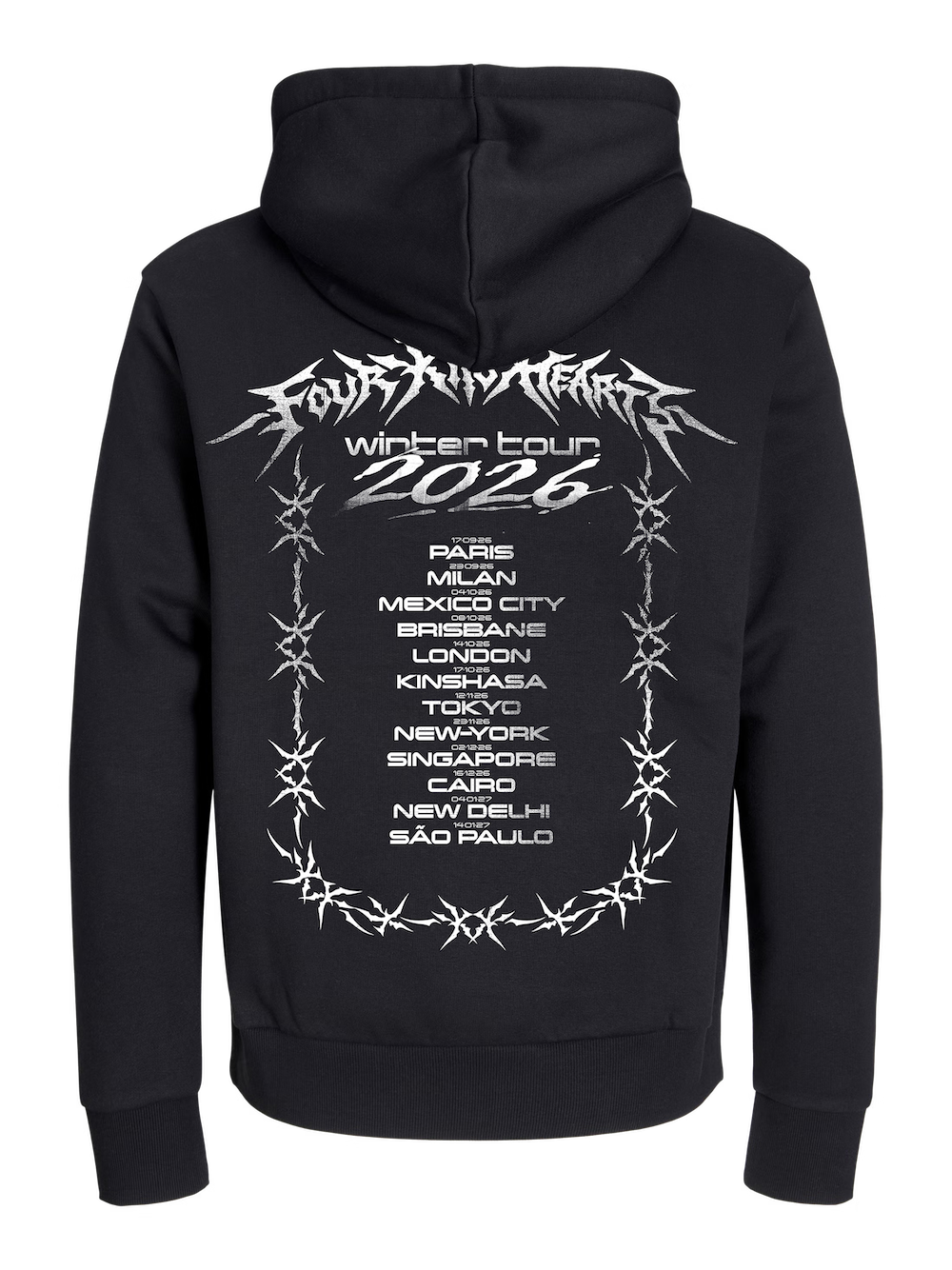 Hoodie noir “Winter Tour 2026” – Four Kilo Hearts